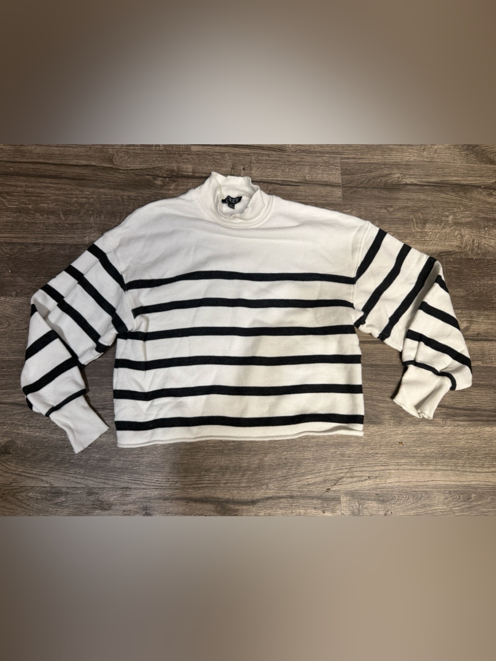 J.Crew Ivory Navy Striped Mock Neck Sweater Women’s Small Coastal Chic - Picture 2 of 6
